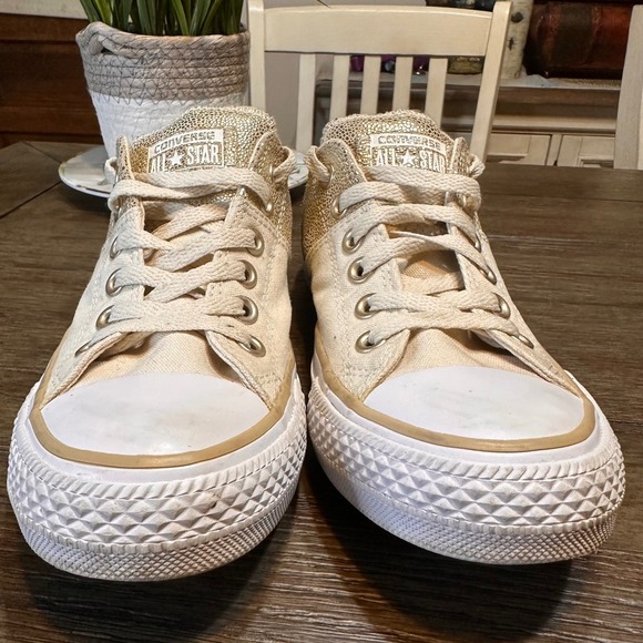 Converse Chuck Taylor All Star Madisson Gold Metallic Glitter Top Sneakers  8 - Picture 3 of 11